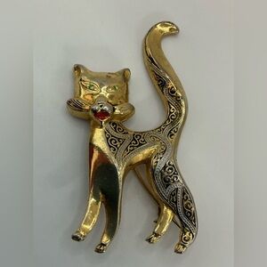 VINTAGE SPANISH VERMEIL PROUD CAT TAIL UP BROOCH TWO TONE MARKED SPAIN